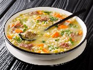 Супа с телешко месо, ечемик и зеленчуци